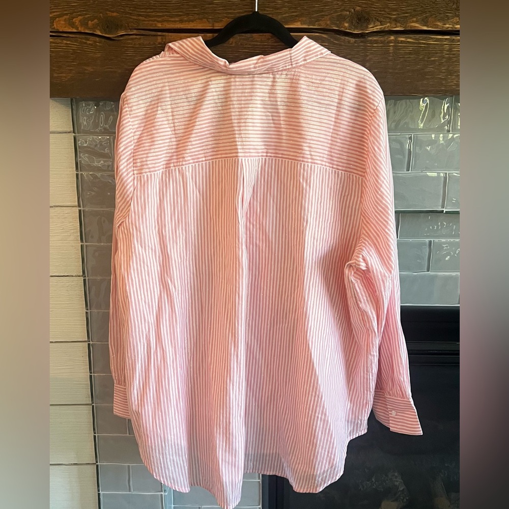 Lane Bryant Tunic Top Size 22/24 Pink White Shirt Smocked New - Picture 3 of 10